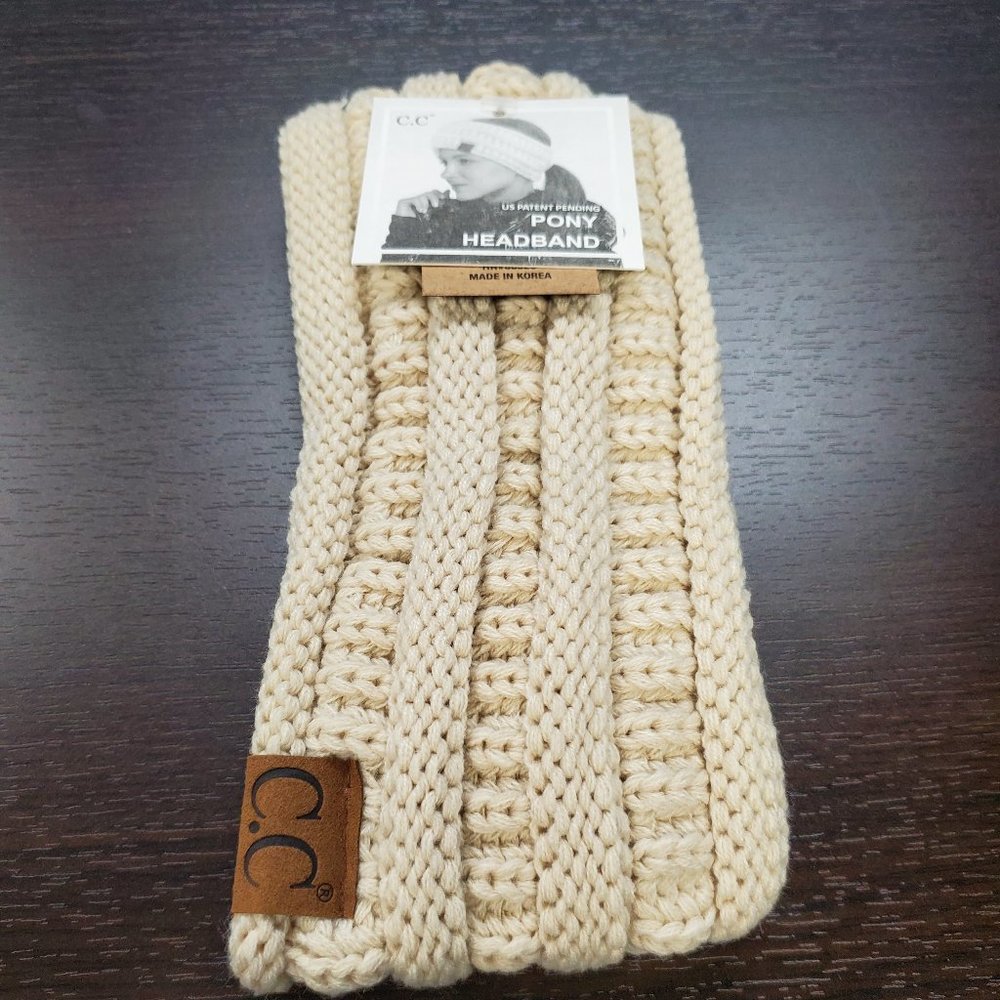 Beige Ribbed Ponytail Headband